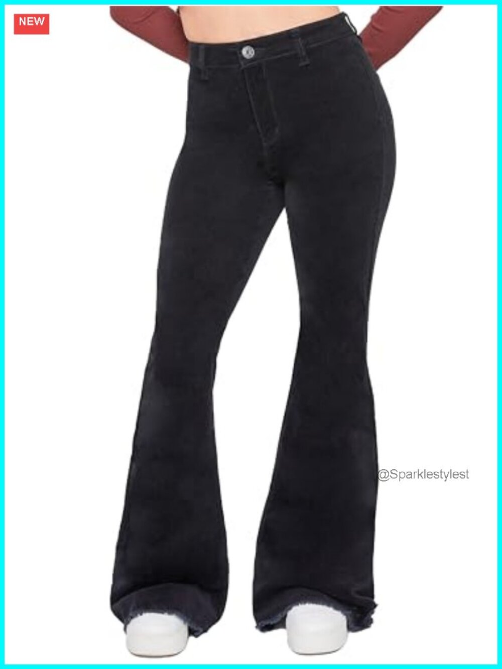 High Rise Corduroy Flare Jeans Raw Hem Fitted Casual